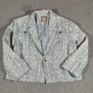 ORTTU Jacket Womens One Size Blue White Tweed Cropped Blazer Textured Boucle
